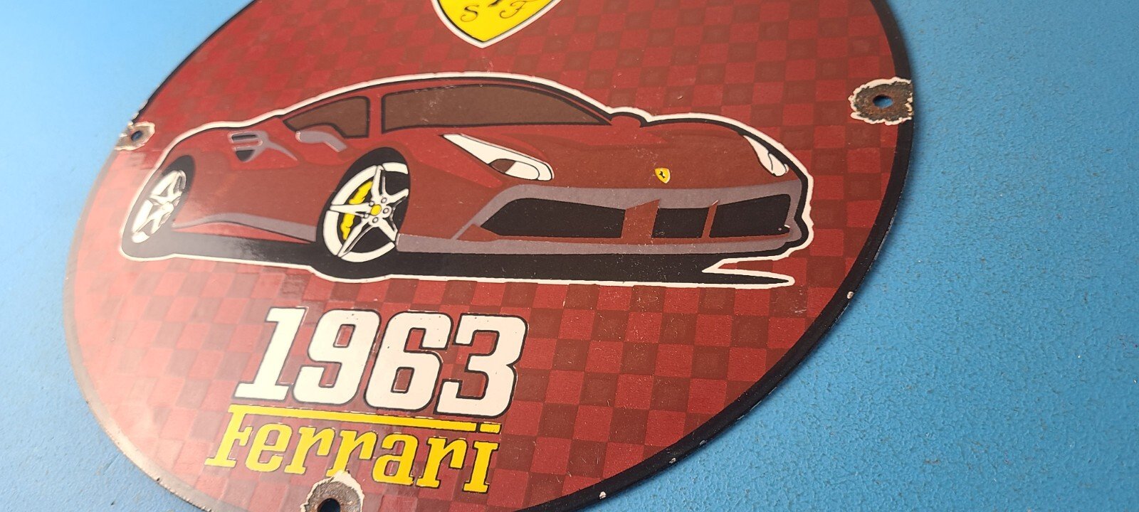 Vintage Ferrari Sports Car Sign - Sales Service Dealer Gas Porcelain Sign - Image 10