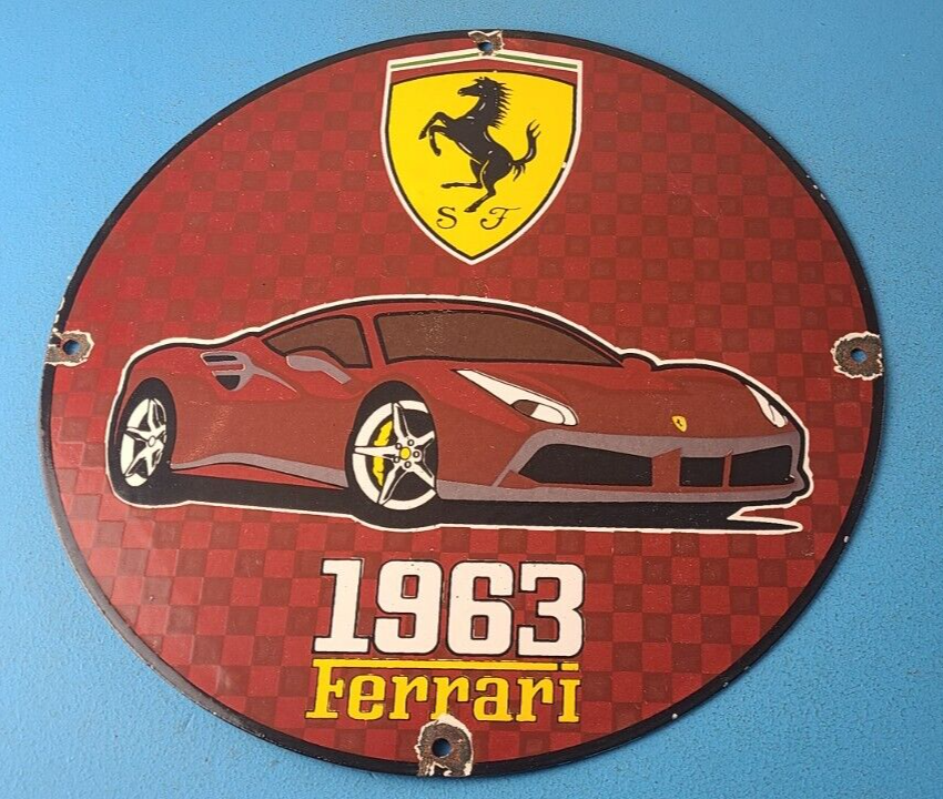 Vintage Ferrari Sports Car Sign - Sales Service Dealer Gas Porcelain Sign