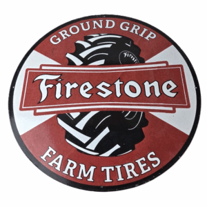 Vintage Firestone Tires Sign - Ground Grip Farm Sales Service Gas Porcelain Sign
