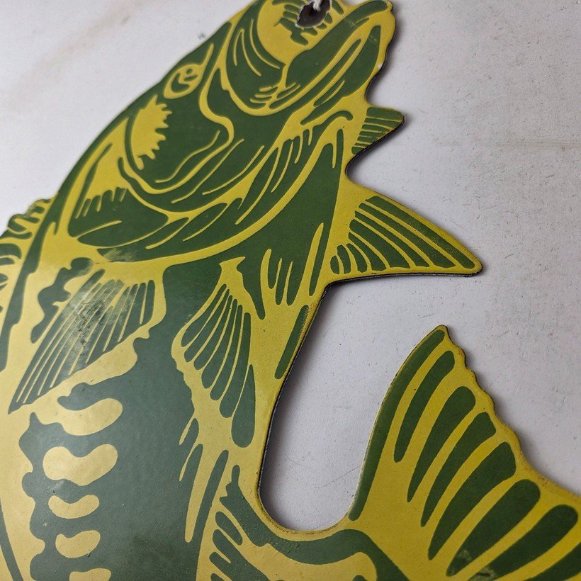 Vintage Fishing Bass Sign - Fish Wildlife Signage Paw Paw Porcelain Gas Sign - Image 13