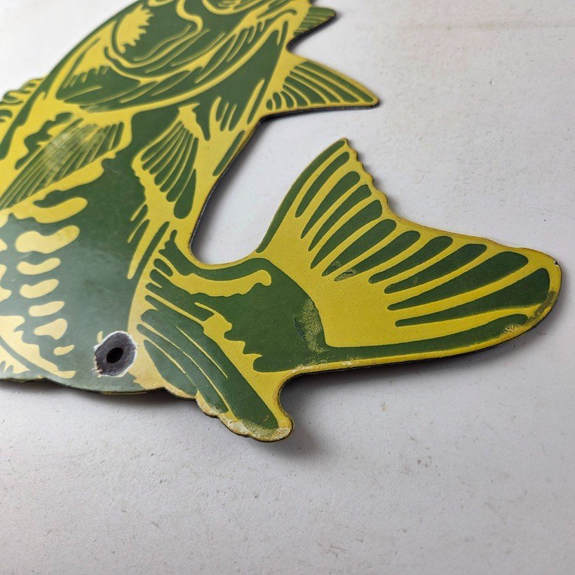 Vintage Fishing Bass Sign - Fish Wildlife Signage Paw Paw Porcelain Gas Sign - Image 14