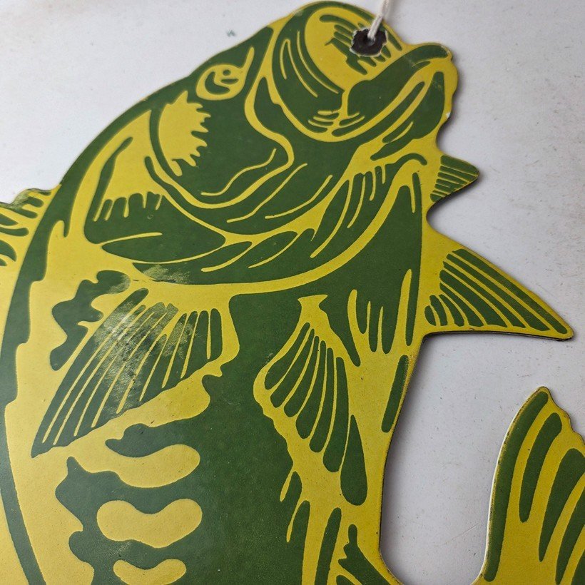 Vintage Fishing Bass Sign - Fish Wildlife Signage Paw Paw Porcelain Gas Sign - Image 4