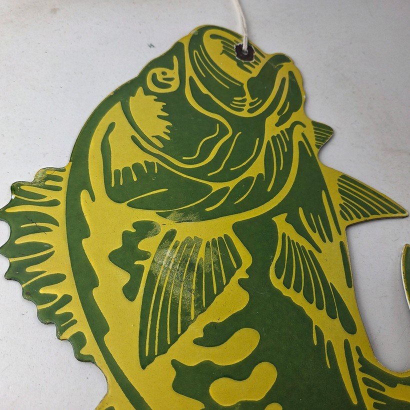 Vintage Fishing Bass Sign - Fish Wildlife Signage Paw Paw Porcelain Gas Sign - Image 6