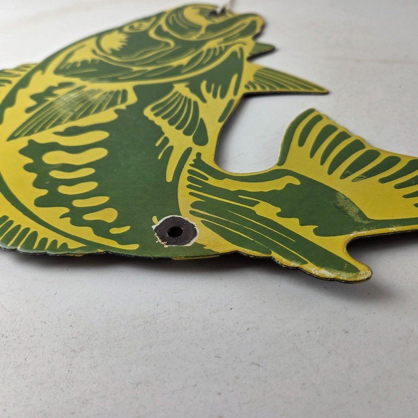 Vintage Fishing Bass Sign - Fish Wildlife Signage Paw Paw Porcelain Gas Sign - Image 10
