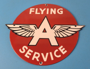 Vintage Flying A Gasoline Sign Aviation Gas Service Pump Plate Porcelain Sign 305863726900