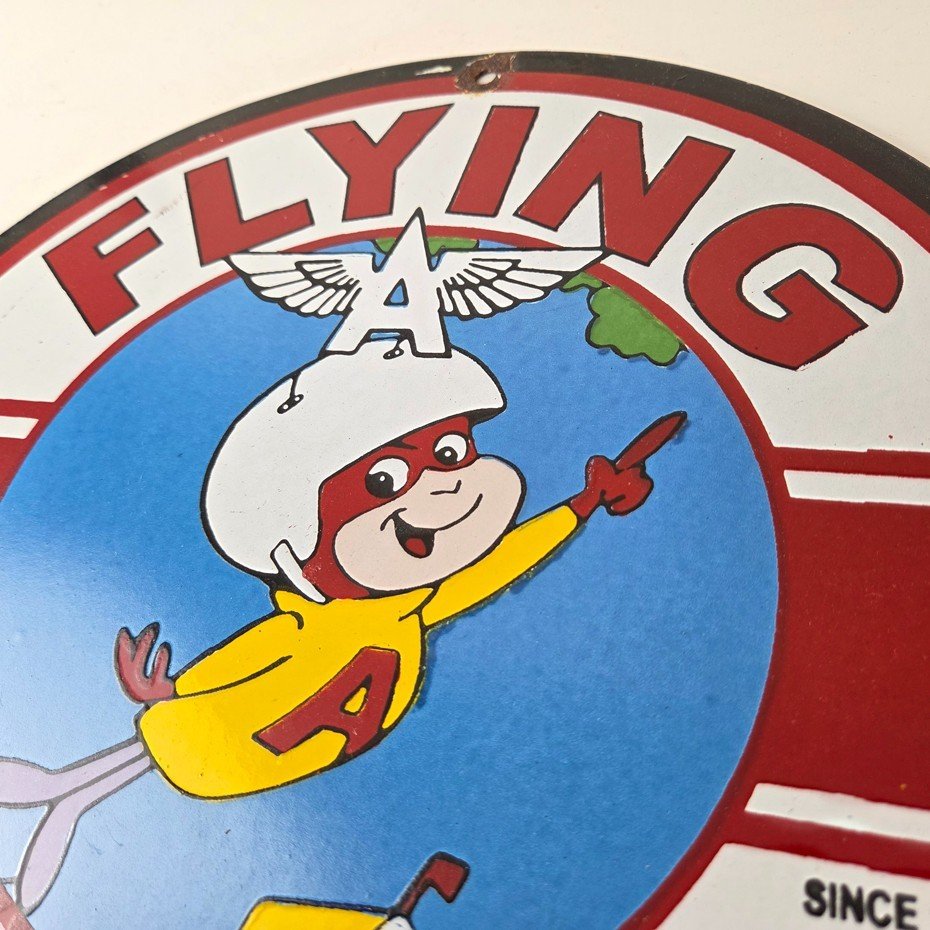 Vintage Flying A Gasoline Sign - Porcelain Aviation Service Hang Glider Sign - Image 11