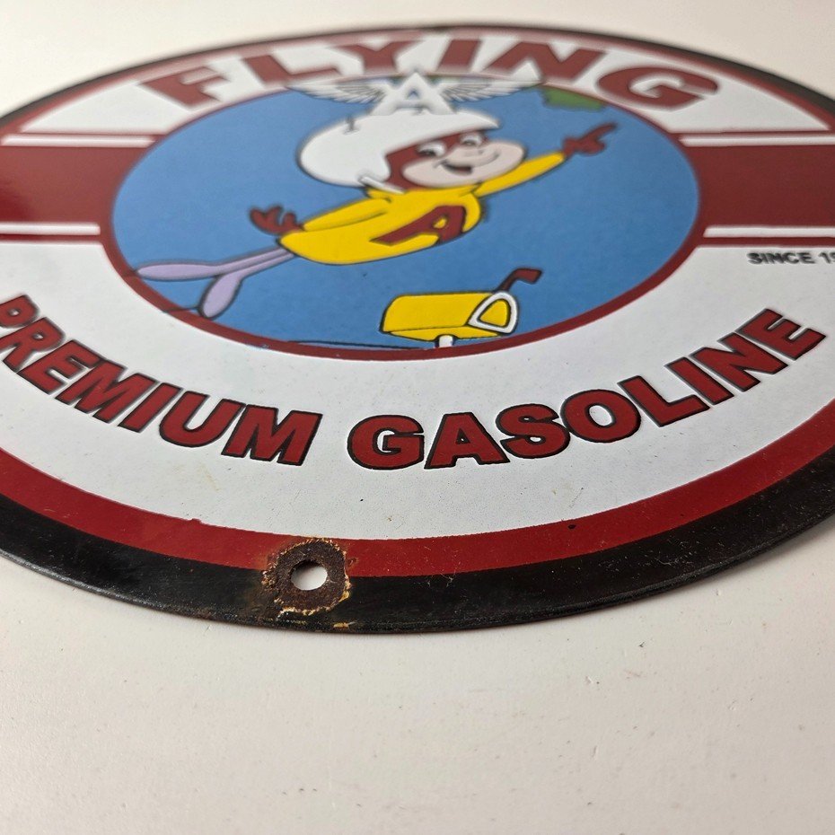 Vintage Flying A Gasoline Sign - Porcelain Aviation Service Hang Glider Sign - Image 14