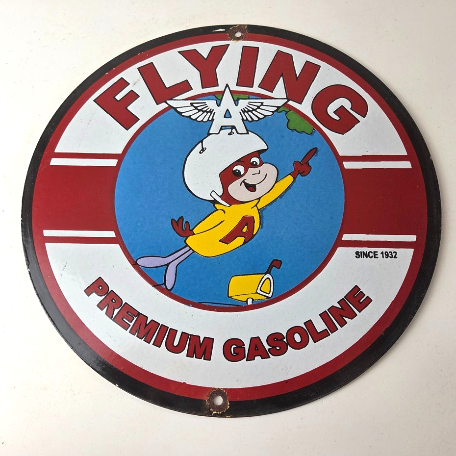 Vintage Flying A Gasoline Sign - Porcelain Aviation Service Hang Glider Sign - Image 15