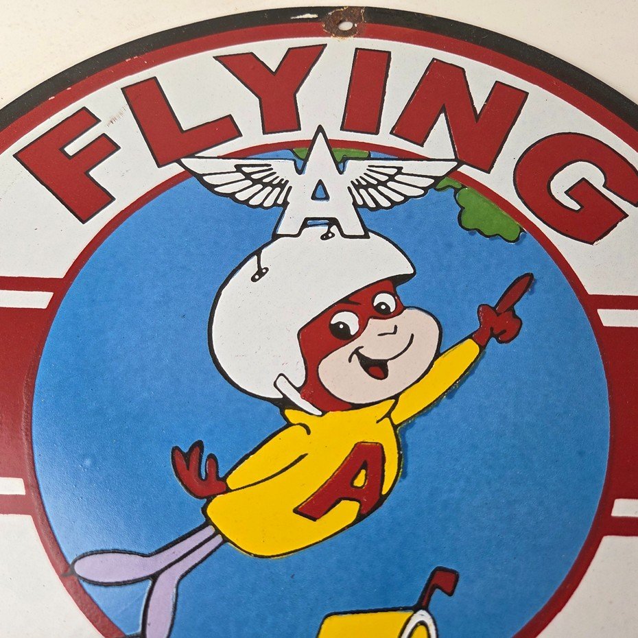 Vintage Flying A Gasoline Sign - Porcelain Aviation Service Hang Glider Sign - Image 3