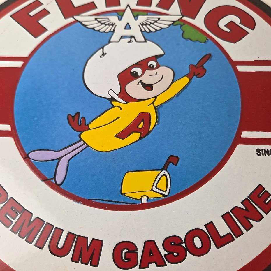 Vintage Flying A Gasoline Sign - Porcelain Aviation Service Hang Glider Sign - Image 4