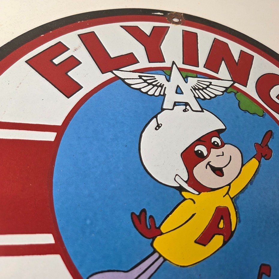 Vintage Flying A Gasoline Sign - Porcelain Aviation Service Hang Glider Sign - Image 5