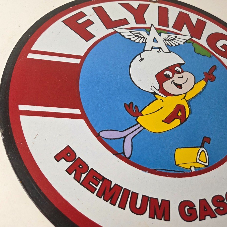 Vintage Flying A Gasoline Sign - Porcelain Aviation Service Hang Glider Sign - Image 6