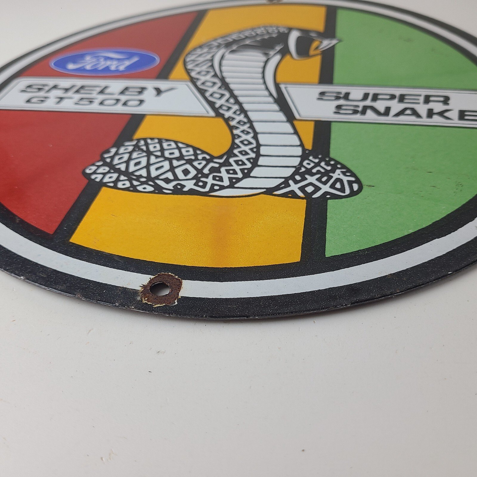 Vintage Ford Motors Porcelain Shelby GT 500 Super Snake Gas Pump Automotive Sign - Image 11