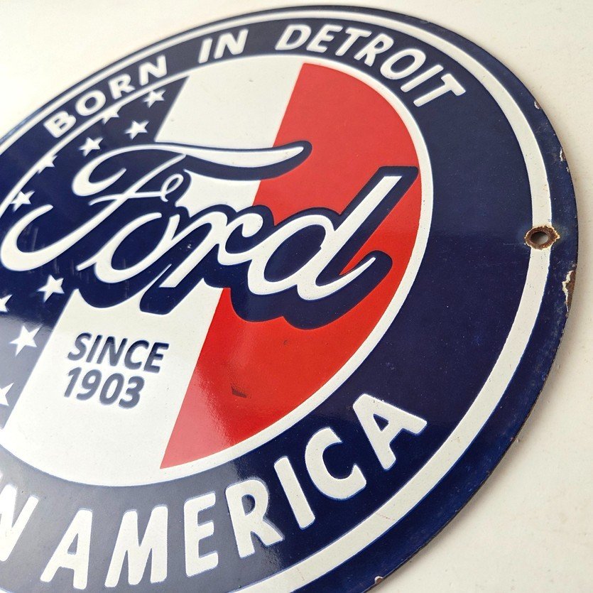 Vintage Ford Motors Sign - Detroit Gas Pump American Automotive Porcelain Sign - Image 13