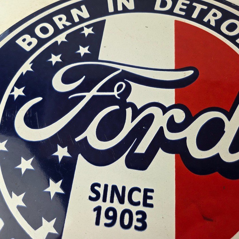 Vintage Ford Motors Sign - Detroit Gas Pump American Automotive Porcelain Sign - Image 3