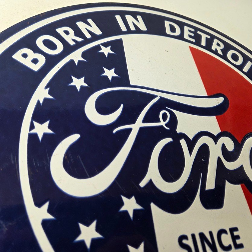 Vintage Ford Motors Sign - Detroit Gas Pump American Automotive Porcelain Sign - Image 5