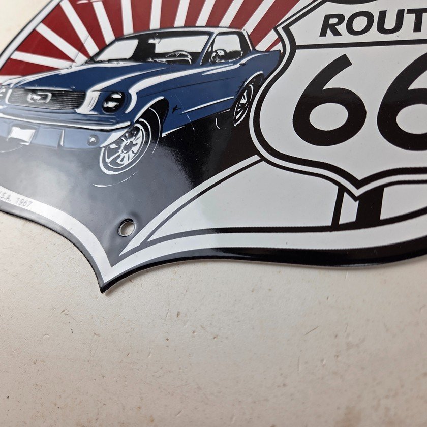 Vintage Ford Motors Sign - Porcelain Route 66 Mustang Gas Pump Shield Sign - Image 14