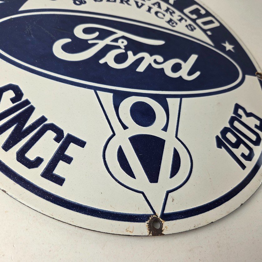 Vintage Ford Motors Sign - V8 Genuine Parts Service Dealership Porcelain Sign - Image 11