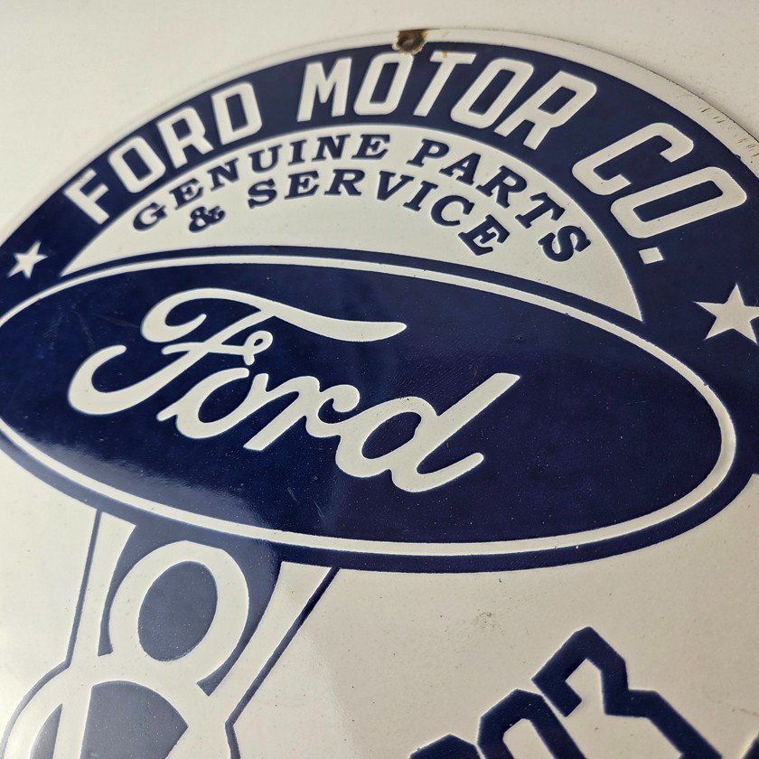 Vintage Ford Motors Sign - V8 Genuine Parts Service Dealership Porcelain Sign - Image 12