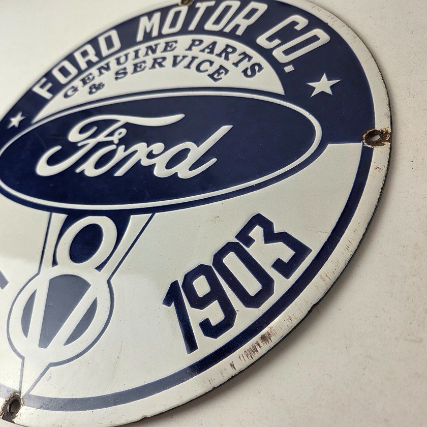 Vintage Ford Motors Sign - V8 Genuine Parts Service Dealership Porcelain Sign - Image 13