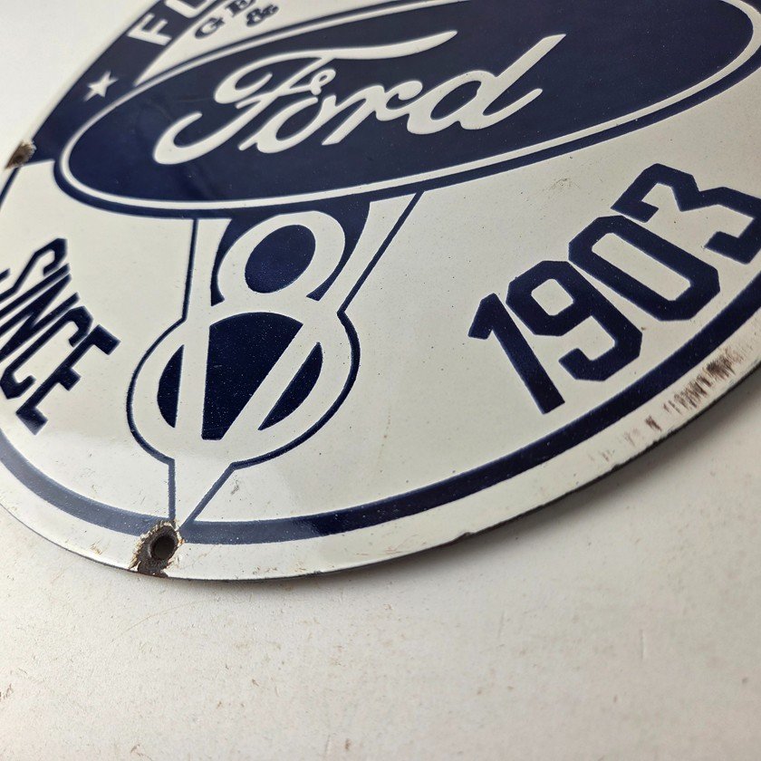 Vintage Ford Motors Sign - V8 Genuine Parts Service Dealership Porcelain Sign - Image 14