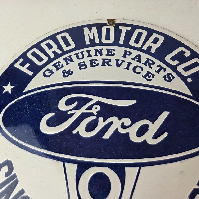 Vintage Ford Motors Sign - V8 Genuine Parts Service Dealership Porcelain Sign - Image 3