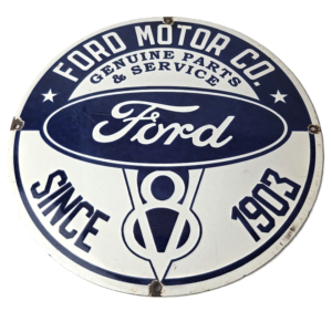 Vintage Ford Motors Sign - V8 Genuine Parts Service Dealership Porcelain Sign