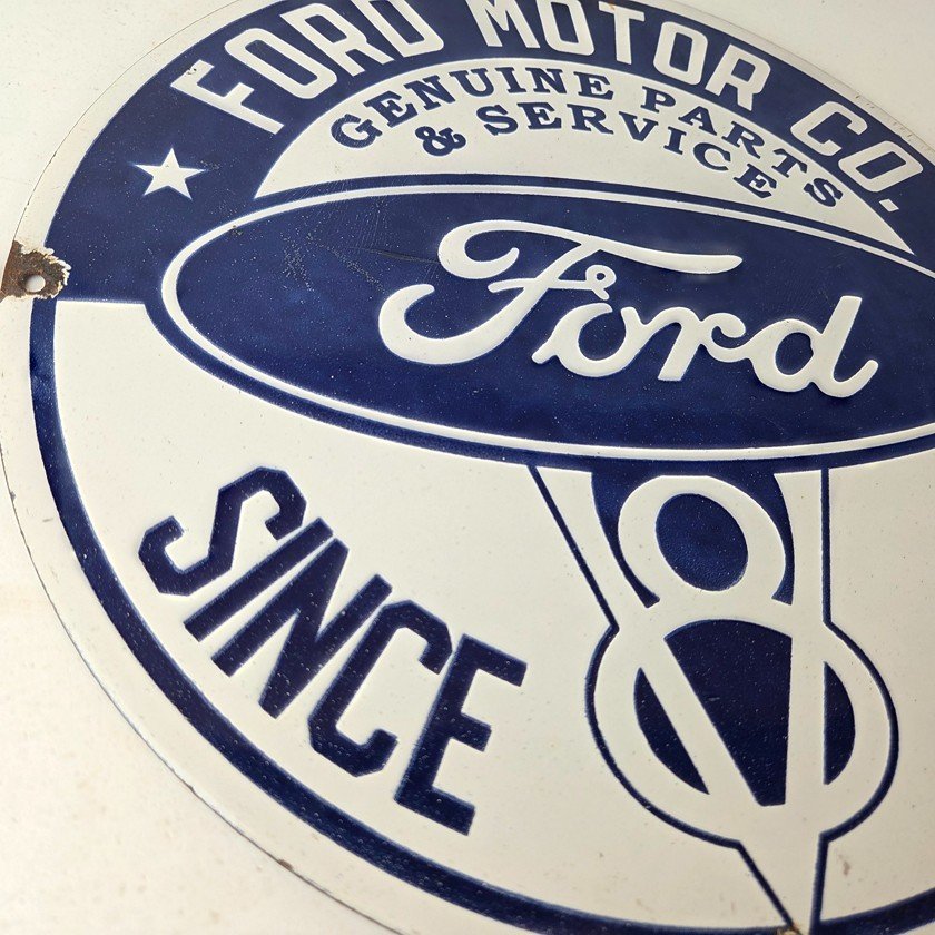 Vintage Ford Motors Sign - V8 Genuine Parts Service Dealership Porcelain Sign - Image 6