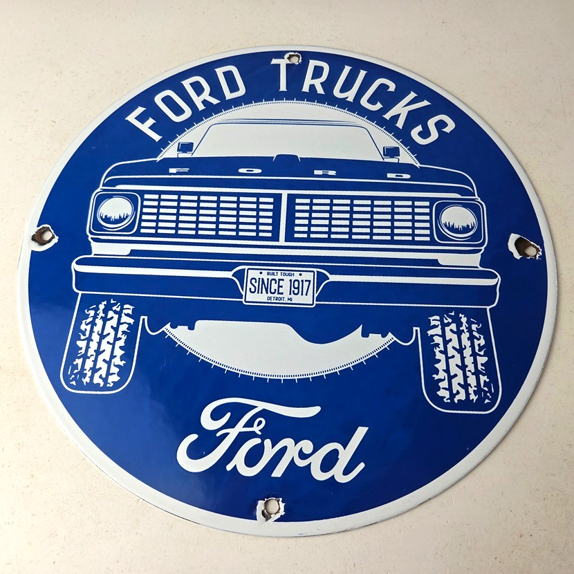 Vintage Ford Trucks Service Porcelain Sign - Gas Pump Porcelain Auto Sign - Image 15