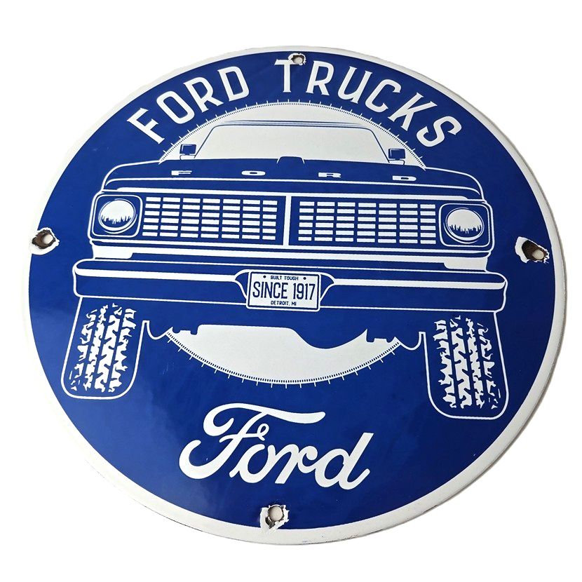 Vintage Ford Trucks Service Porcelain Sign - Gas Pump Porcelain Auto Sign