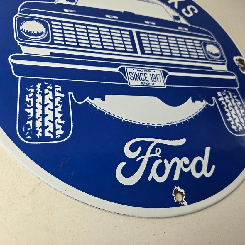 Vintage Ford Trucks Service Porcelain Sign - Gas Pump Porcelain Auto Sign - Image 11