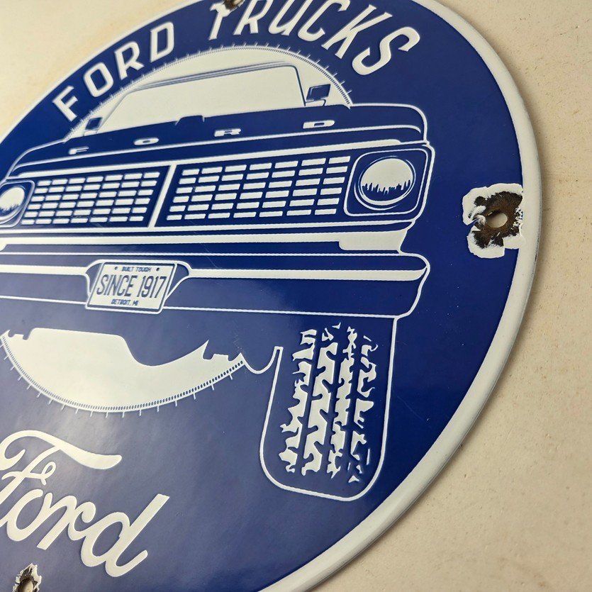 Vintage Ford Trucks Service Porcelain Sign - Gas Pump Porcelain Auto Sign - Image 13
