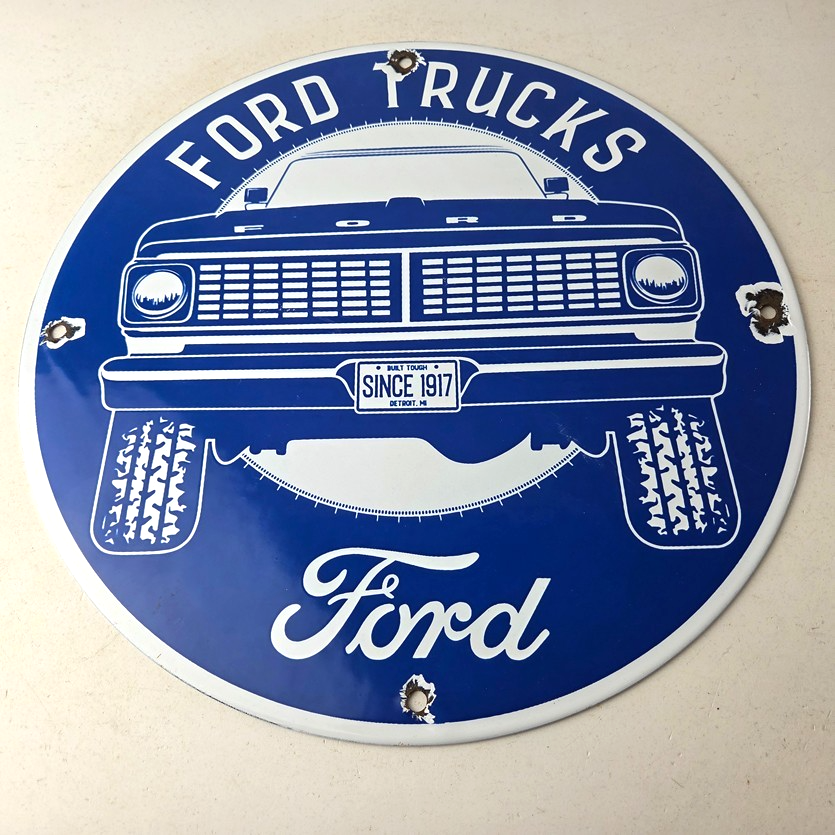 Vintage Ford Trucks Service Porcelain Sign - Gas Pump Porcelain Auto Sign - Image 15