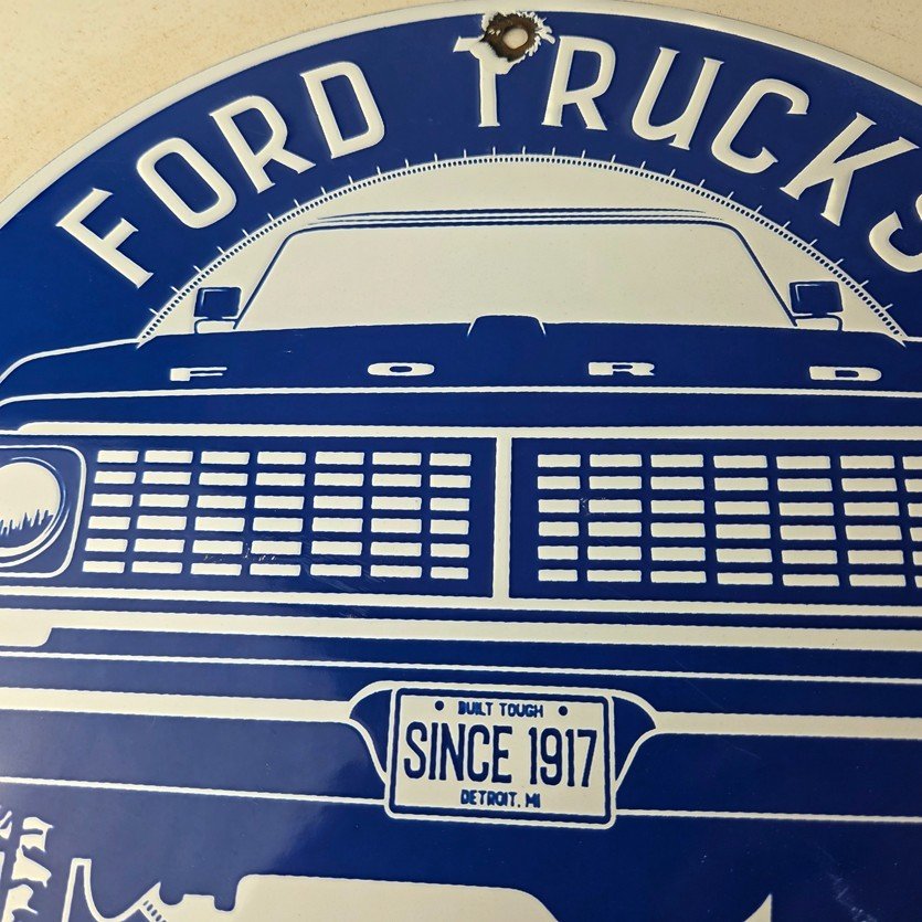 Vintage Ford Trucks Service Porcelain Sign - Gas Pump Porcelain Auto Sign - Image 3