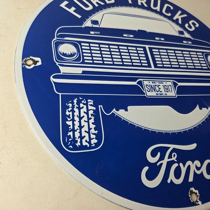 Vintage Ford Trucks Service Porcelain Sign - Gas Pump Porcelain Auto Sign - Image 6