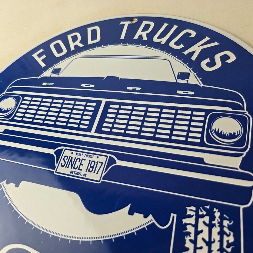 Vintage Ford Trucks Service Porcelain Sign - Gas Pump Porcelain Auto Sign - Image 12