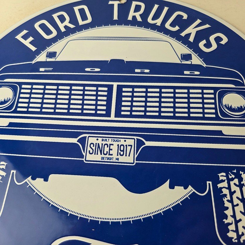 Vintage Ford Trucks Service Porcelain Sign - Gas Pump Porcelain Auto Sign - Image 3