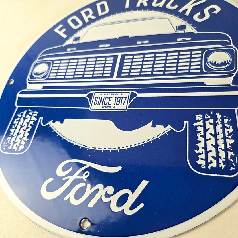 Vintage Ford Trucks Service Porcelain Sign - Gas Pump Porcelain Auto Sign - Image 4