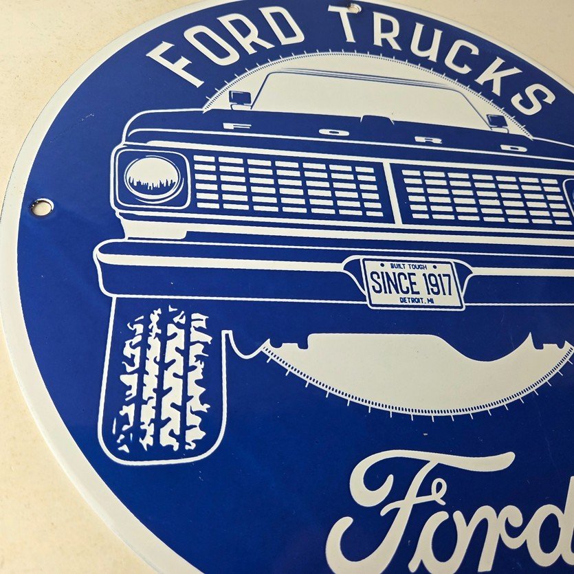 Vintage Ford Trucks Service Porcelain Sign - Gas Pump Porcelain Auto Sign - Image 6
