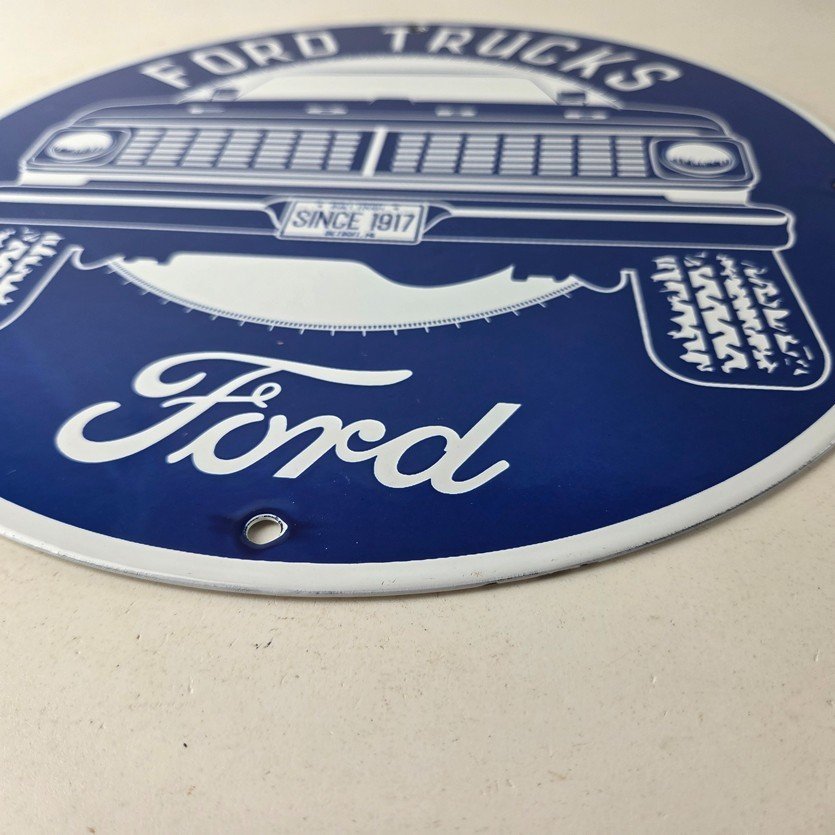 Vintage Ford Trucks Service Porcelain Sign - Gas Pump Porcelain Auto Sign - Image 10