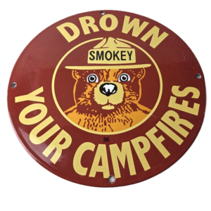 Vintage Forest Service Sign - Smokey the Bear Camping Hiking Gas Porcelain Sign