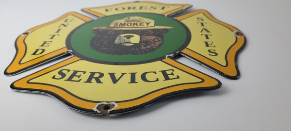 Vintage Forest Service Sign - Smokey the Bear Porcelain Gas Station Pump Sign - Image 11