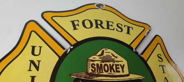 Vintage Forest Service Sign - Smokey the Bear Porcelain Gas Station Pump Sign - Image 5