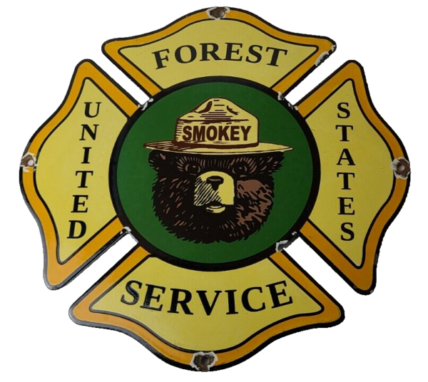 Vintage Forest Service Sign - Smokey the Bear Porcelain Gas Station Pump Sign