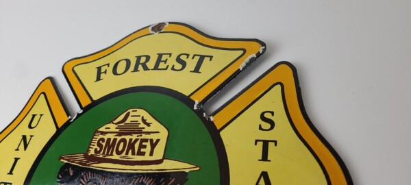 Vintage Forest Service Sign - Smokey the Bear Porcelain Gas Station Pump Sign - Image 8