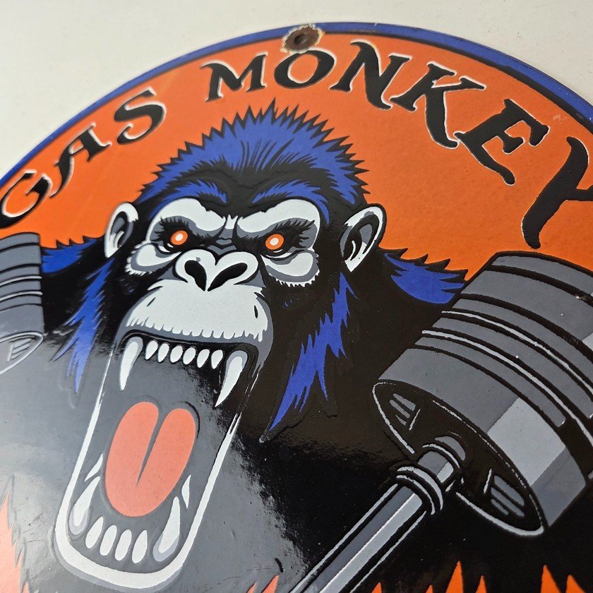Vintage Gas Monkey Garage Porcelain Sign - Shop Engine Service Gas Pump Sign - Image 12