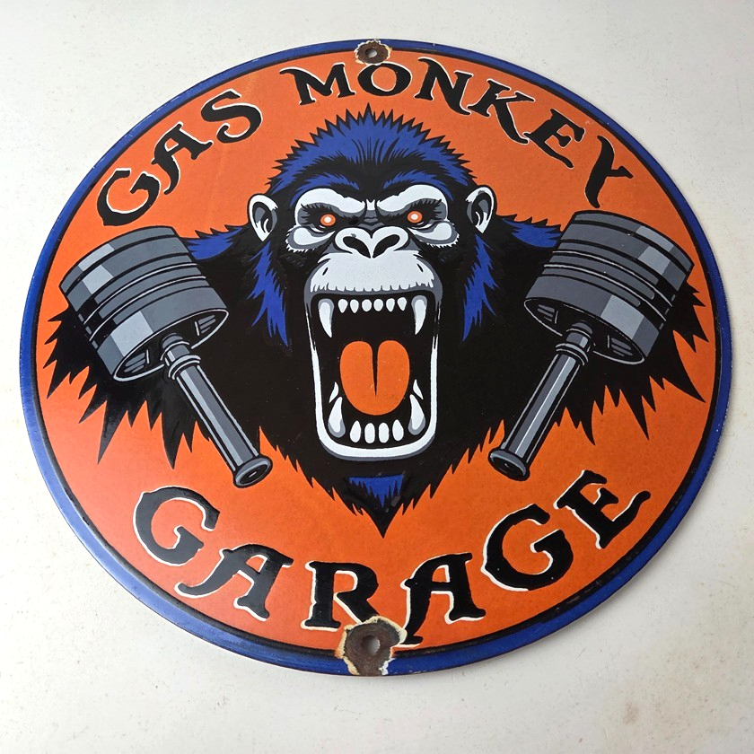 Vintage Gas Monkey Garage Porcelain Sign - Shop Engine Service Gas Pump Sign - Image 15