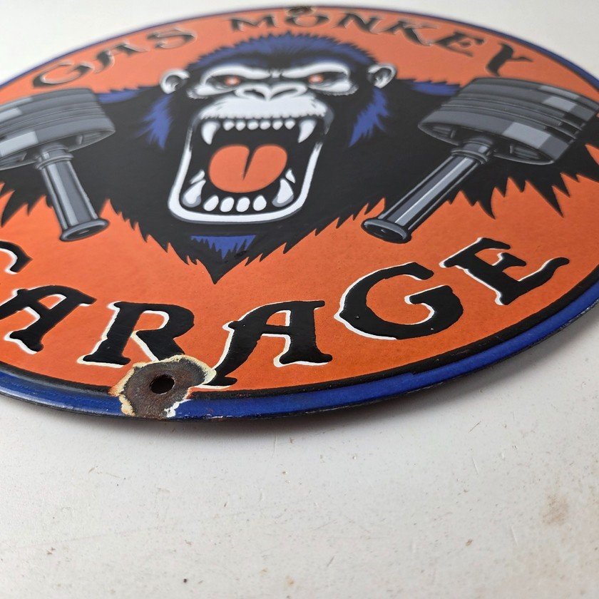 Vintage Gas Monkey Garage Porcelain Sign - Shop Engine Service Gas Pump Sign - Image 10