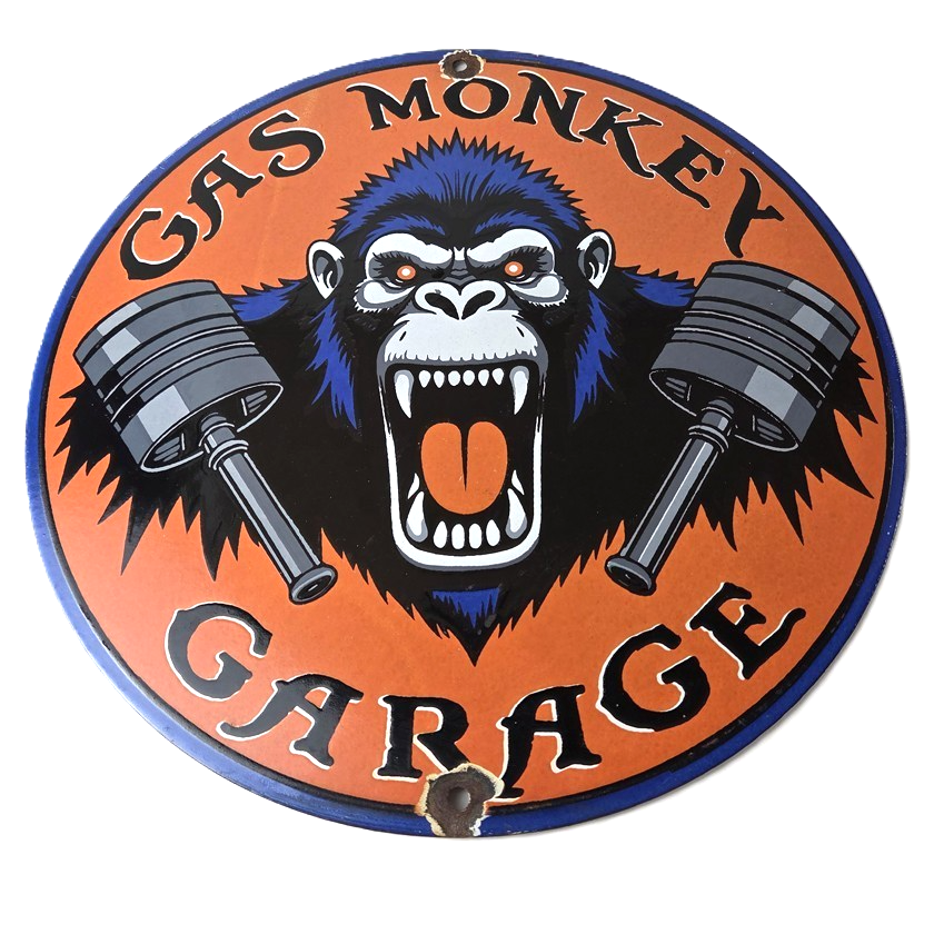 Vintage Gas Monkey Garage Porcelain Sign - Shop Engine Service Gas Pump Sign