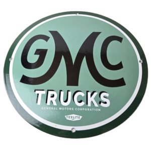 Vintage General Motors Sign - GMC Automobiles Trucks Gas Oil Pump Porcelain Sign